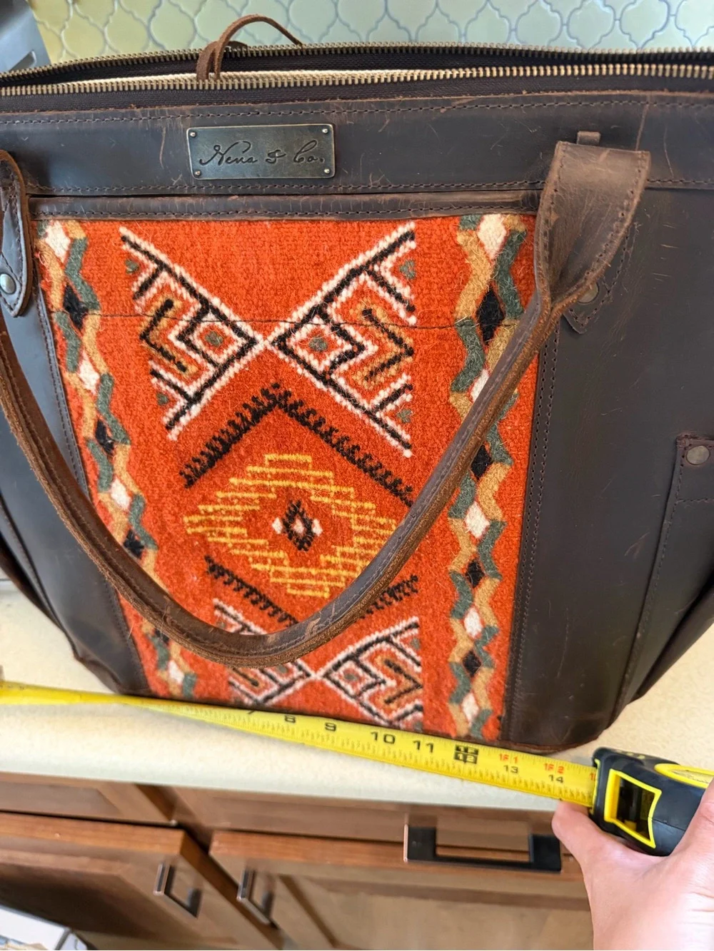 Nena & Co. Orange Patterned Leather-Trim Tote with Multicolor Accents